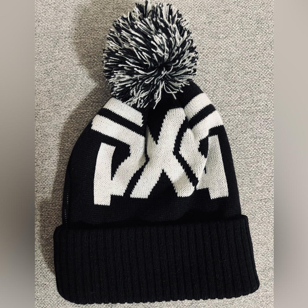 PXG Black and White Pom-Pom Beanie